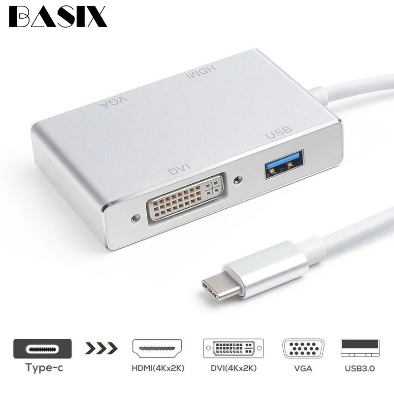 USB 3 1 концентратор C Type к HDMI совместимый VGA DVI 0 адаптер 4 в кабель для ноутбука Macbook
