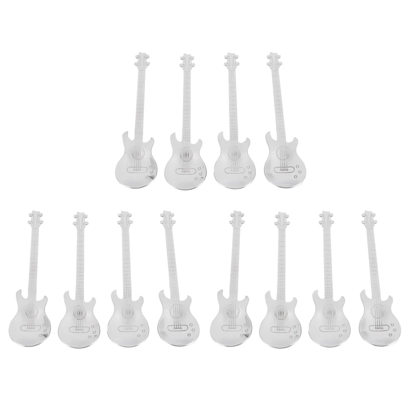 

Гитарная версия, музыкальные кофейные ложки из нержавеющей стали 12 шт., чайные ложки, ложки для смешивания, сахарная ложка (Серебристая)