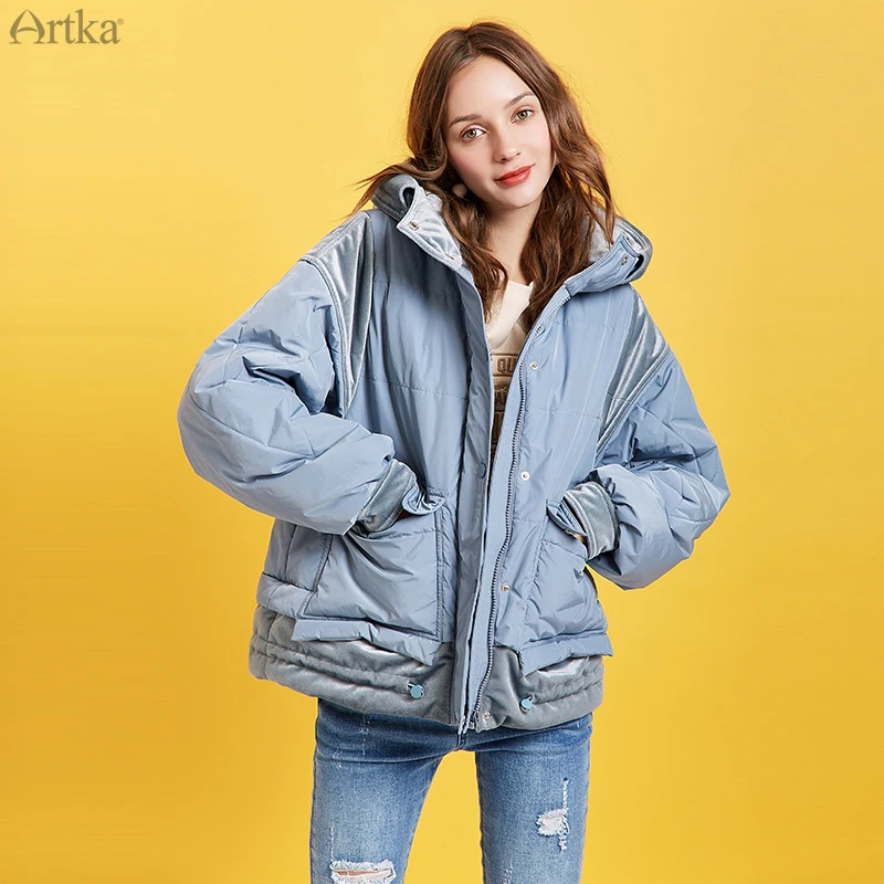 

Куртка ARTKA Женская утепленная с капюшоном, свободная повседневная короткая парка, верхняя одежда, MA10195D, зима 2019
