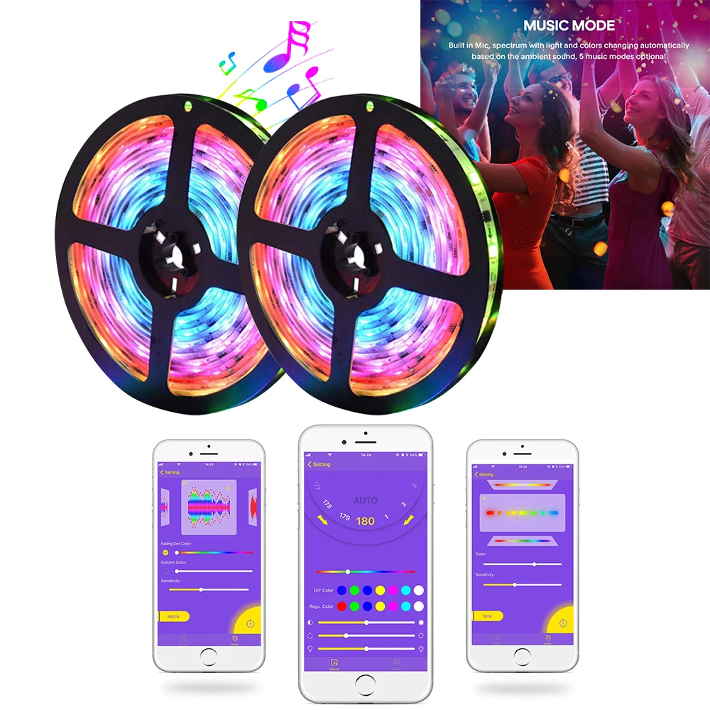Музыка RGB Светодиодные полосы света 5050 Bluetooth смарт телефон приложение