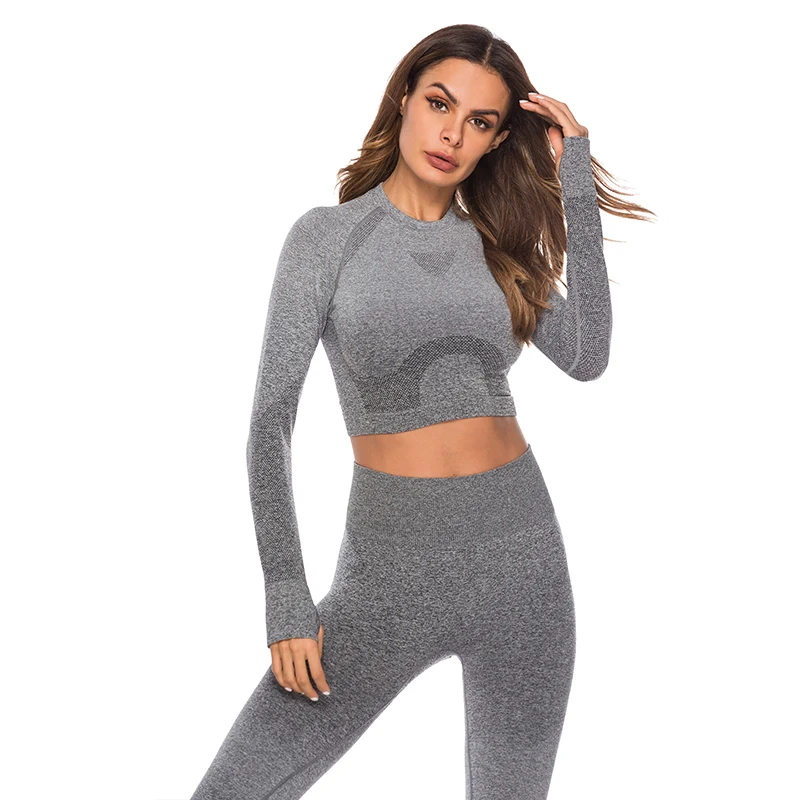 

Nessaj Two Piece Set Women Gradient long-Sleeved Tops And High Waist Seamless Leggings Fitness Wear Tracksuit Fashion Women Set