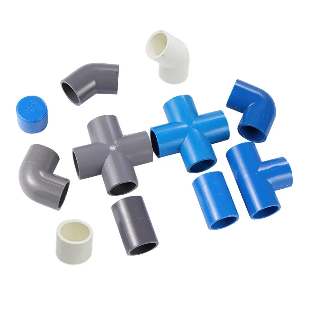 

1 Pc PVC Water Supply Pipe Fitting Tee Cross Straight Elbow Equal Connector Inner Diameter 20mm Plastic Irrigation Adapter
