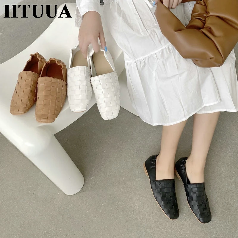 Новинка 2020 осенняя женская обувь HTUUA с квадратным носком винтажные мягкие