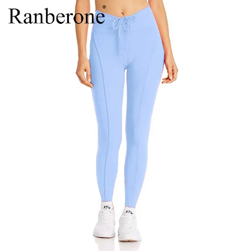 Ranberone 2020 Women Yoga Pants Naked Feel Fabric Workout Sport Joggers Pants High Waist Drawstring Fitness Running Sweatpants