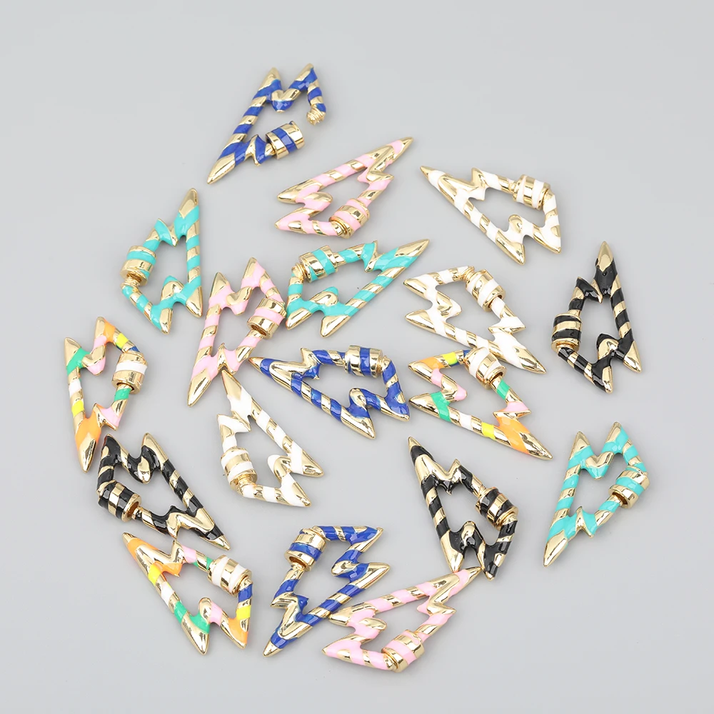 

5pcs/Lot 20X37mm Colorful Enamel Lightning Screw Clasps Lock Carabiner Connector Clasps For Jewelry DIY Accessories YLDZ-08ABAB