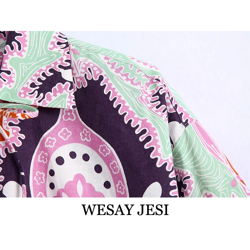 

WESAY JESI 2021 Summer Ladies Top Print Lace-up V-neck Long Sleeve Loose Shirt Casual Fashion Retro Commuter Personalized Shirt