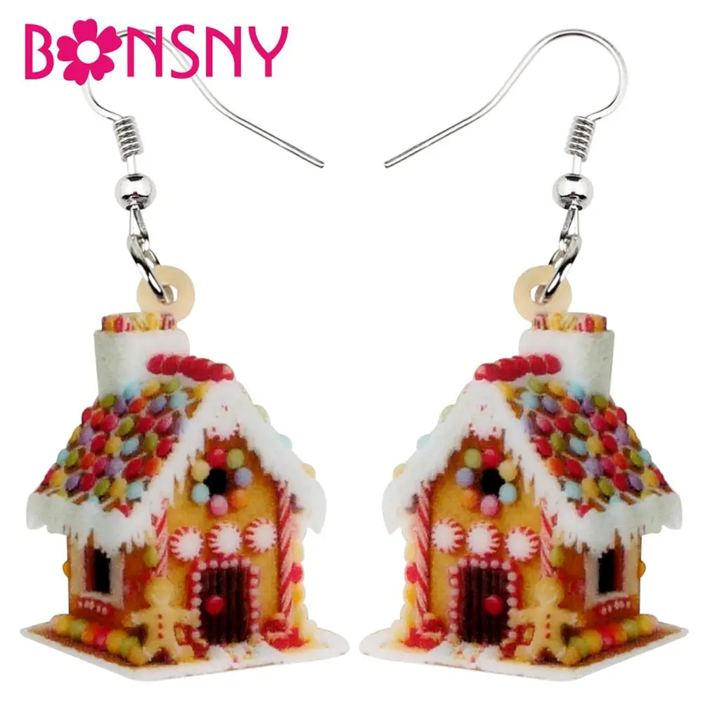 Bonsny-pendientes acrílicos de Anime para niña y mujer, aretes coloridos de casa, joyería colgante