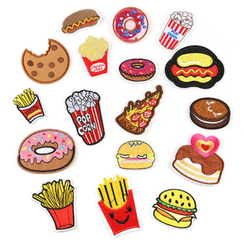 

French Fries Burger Patches Embroidery Badges Iron on for Clothes Patch Stickers DIY Jeans Bags Hat Shirt Alphabet Accessories