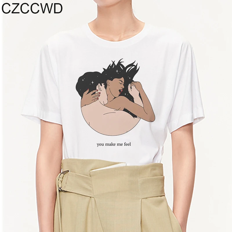 

CZCCWD New Women T-shirts Casual Harajuku Abstract Printed Top Tee Summer Fashion Aesthetic Short Sleeve T Shirt Camisa Feminina