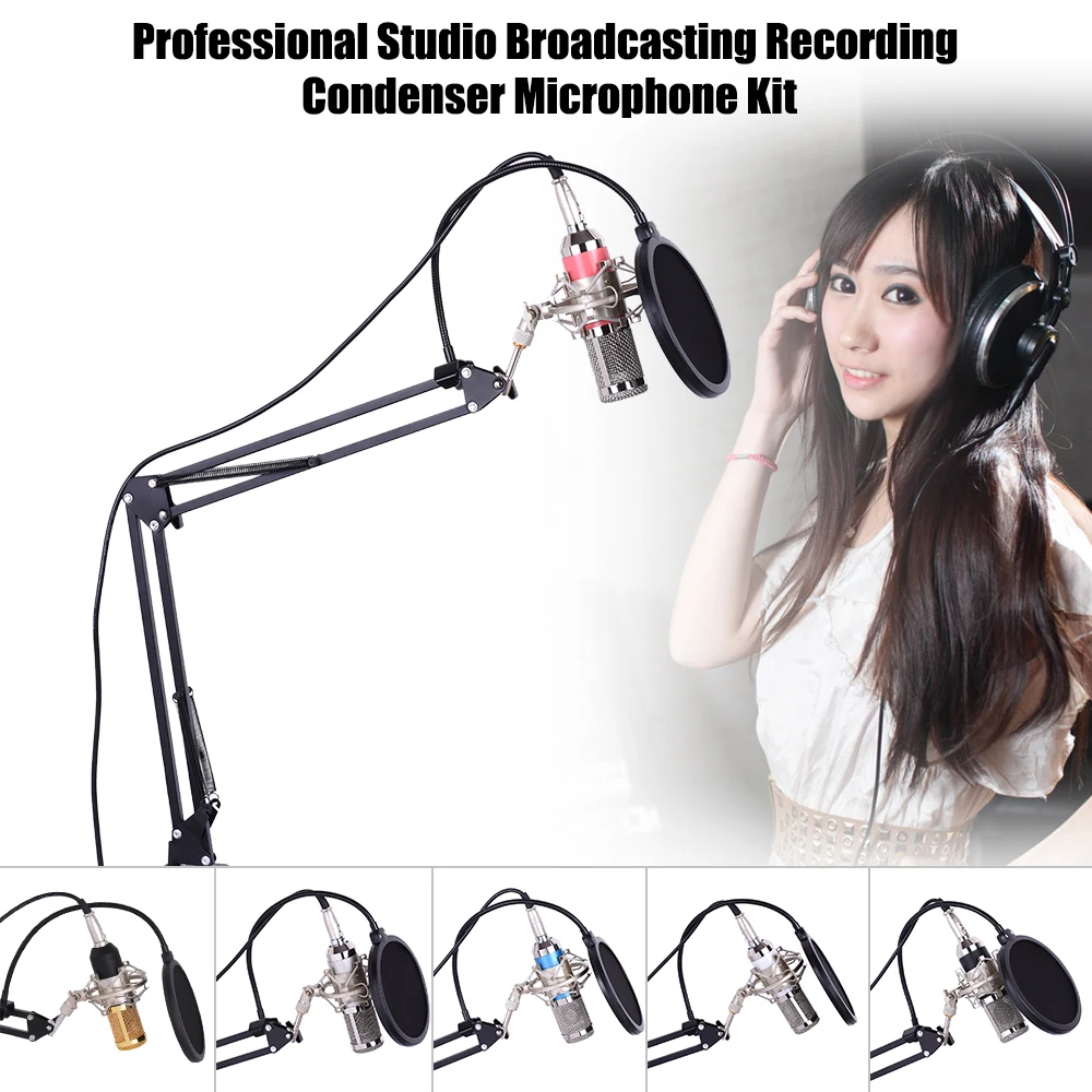 

Professional Studio Broadcasting Recording Condenser Microphone Mic Kit Set 3.5mm with Shock Mount Suspension Scissor Arm Stand