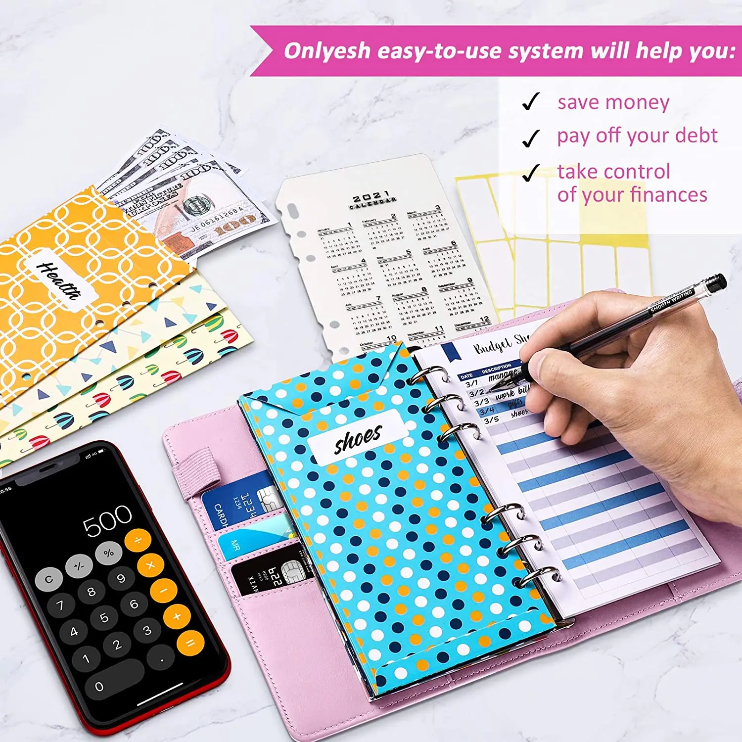 

28Pcs A6 PU Binder Budget Envelopes System Planner with Budget Cash Envelopes ,Budget Sheets,24Pcs Stickers and 2021 Calendar