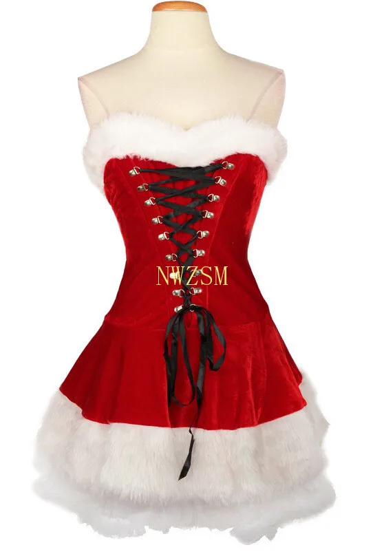 

Plus Size M-XXL Sexy Ladies Velvet Christmas Dress Sexy Cute Santa Claus Costume Mrs Christmas Party Fancy Dress