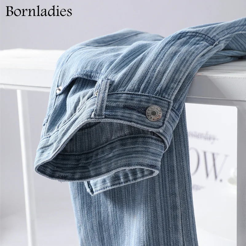 

Bornladies Woman Color Contrast Cropped Jeans High Waist Side Split Cotton Cargo Denim Pants 2021 Spirng Summer Loose Trousers
