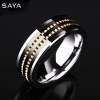 8mm Width Men Wedding Rings Tungsten Carbide Band Gold Color Rotary Gear and Black Plating, Free Shipping, Engraving
