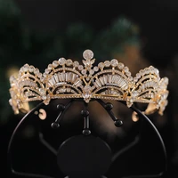 baroque vintage gold geometric crystal bridal tiaras cz crown rhinestone pageant diadem bride headband wedding hair accessories