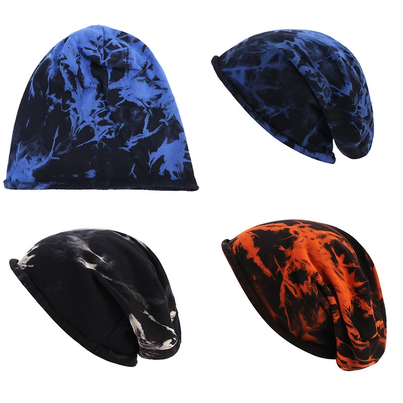 

2021 Tie-Dye Single-Layer Baotou Hat For Men And Women New Fashion Thin Hood Knitted Pile Of Caps Spring Summer All-Match Hats