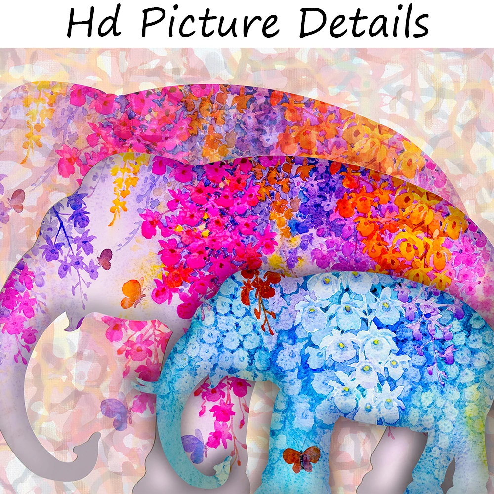 

Graffiti Art Canvas Painting Animal Wall Art Canvas Prints Abstract Colorful Elephant Family Picture for Kids Room Home Decor