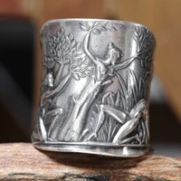 vintage art engraving greek mythology laurel goddess pattern ladies punk wedding ring jewelry gift