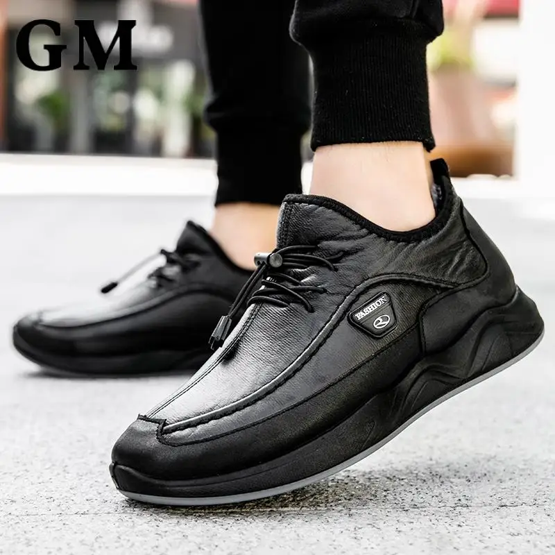 Мужские кроссовки из искусственной кожи теплые плюшевые ботинки эластичные