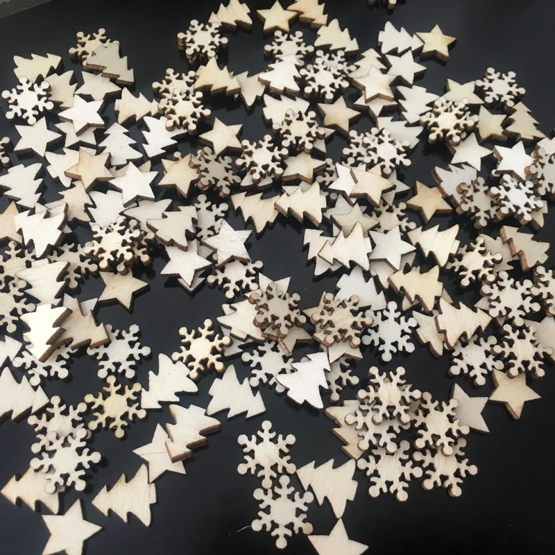

50pcs WoodenChristmas Tree Decorations Snowflakes Stars DIY Xmas Ornaments New Year Christmas Decorations Set Type Model Number"