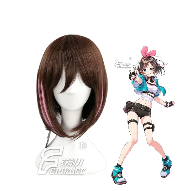 A.I.Channel Kizuna AI косплей парик для девочек короткие прямые волосы смешанные розовые