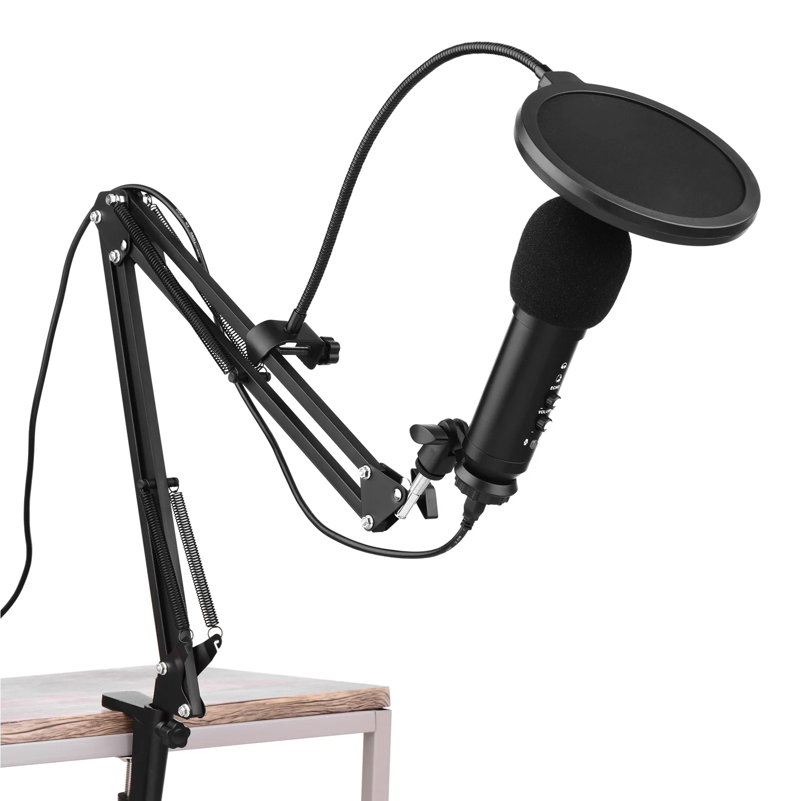 Studio Recording USB Condenser Microphone Mic Kit with Adjustable Suspension Scissor Arm Stand Pop Filter Windscreen Cable | Спорт и