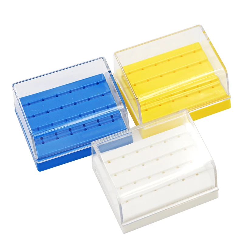 24 Holes Plastic Dental Bur Holder Disinfection Carbide Burs Block Drills Case Box Blue/White/Yellow for Dentist Lab Equipment