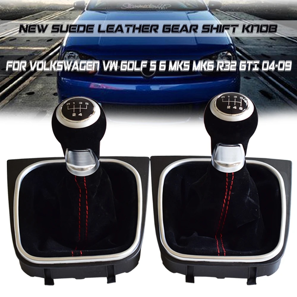 2019 New 5/6 Speed Gear Shift Knob With Gaiter Boot For Volkswagen VW Golf 5 6 MK5 MK6 R32 GTI 04-09 Black/Red Suede Leather | Автомобили