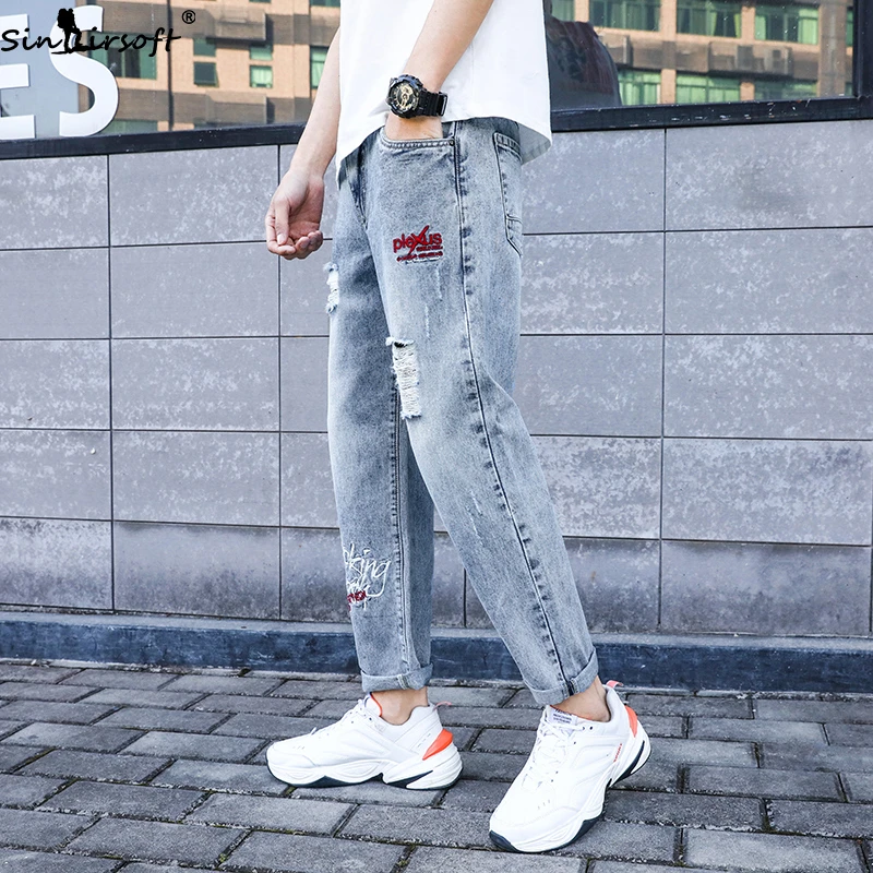 Men's Loose Hole Straight Jeans Men Youth Spring And Summer New Korean Trend Trendy Wild Denim Pants|Мужские джинсы| |