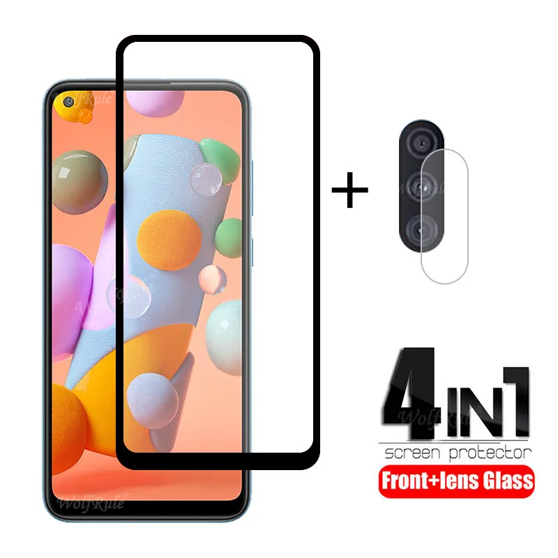4 в 1 для Samsung Galaxy A11 стекло закаленное A51 A71 A31 A10 A30 A50 S M21 M31 объектива|Защитные стёкла