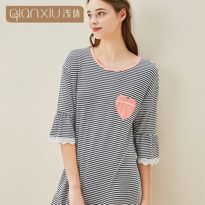 

Летняя Трикотажная хлопковая юбка средней длины с коротким рукавом, цельная домашняя пижама из бамбукового волокна и хлопка светильник Кая...