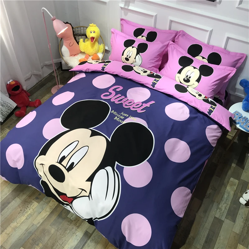 Disney Pink Dot Minnie Michie Pattern Bedding Set for Girls and Children Bedroom Decorative Quilt Cover Pillowcase Linens