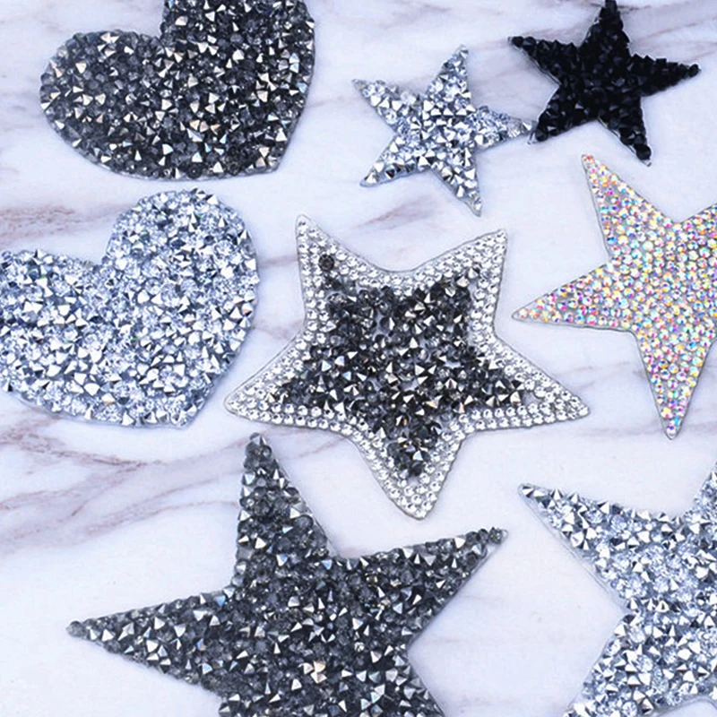 Multiple Sizes Crystal Rhinestone Star Patches for Clothing Iron on Clothes Appliques Badge Stripes Diamond Pentagram Stickers | Дом и сад