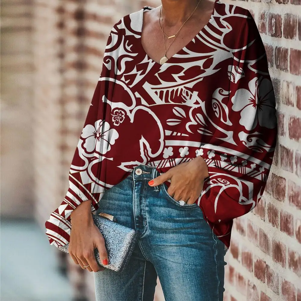 

HYCOOL блуза с длинным рукавом женские осенние шифоновые блузки Дамские топы с v-образным вырезом Цветочный принт рубашки размера плюс 4XL Blusas в ...