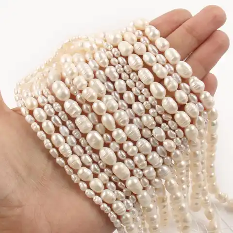Тонкий натуральный пресноводный жемчуг Белый бусины овальной формы для самостоятельного изготовления ювелирных изделий браслет ожерелье ...