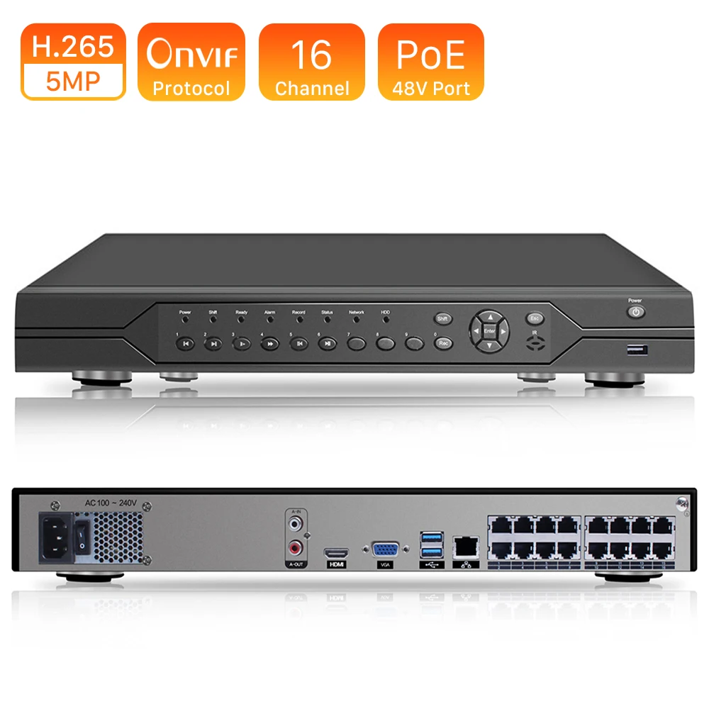 Сетевой видеорегистратор H.265 H.264 16 каналов 5 МП 3 Мп 8 4K 48 В POE NVR P2P ONVIF 1080P IP камера