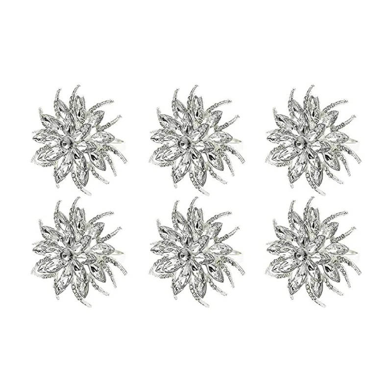 

6Pcs Rhinestone Lotus Flower Napkin Rings for Christmas Wedding Birthday Party