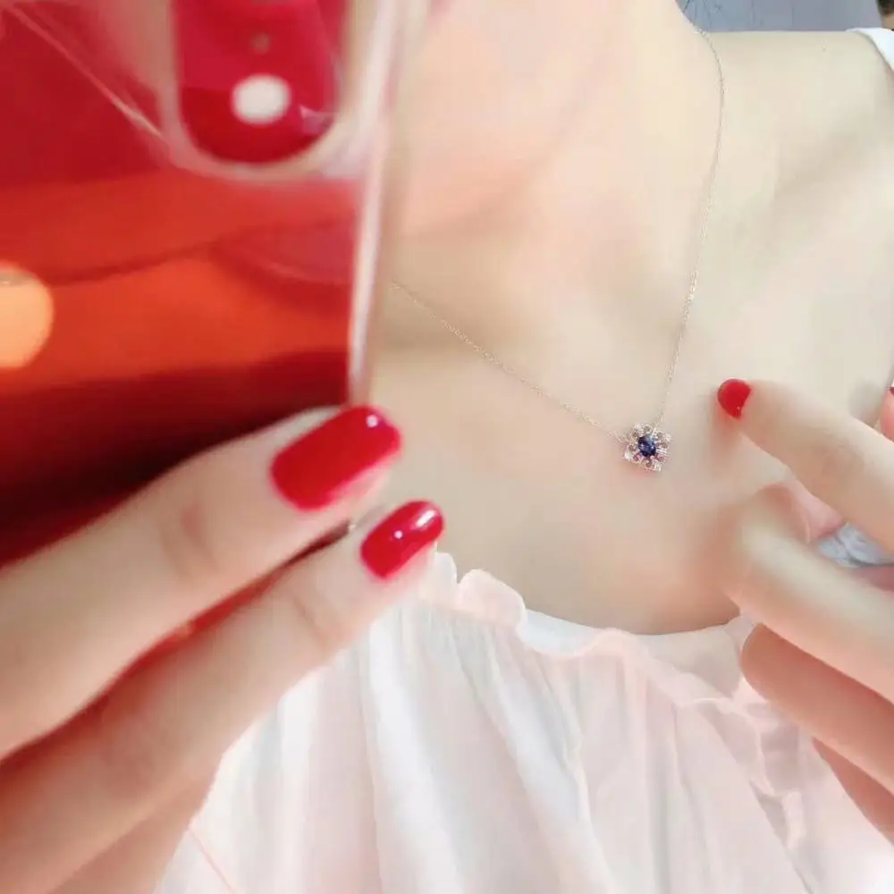 

shilovem 925 silver sterling real Natural sapphire pendants fine Jewelry trendy plant new Christmas gift 4*6mm dz0406911agl