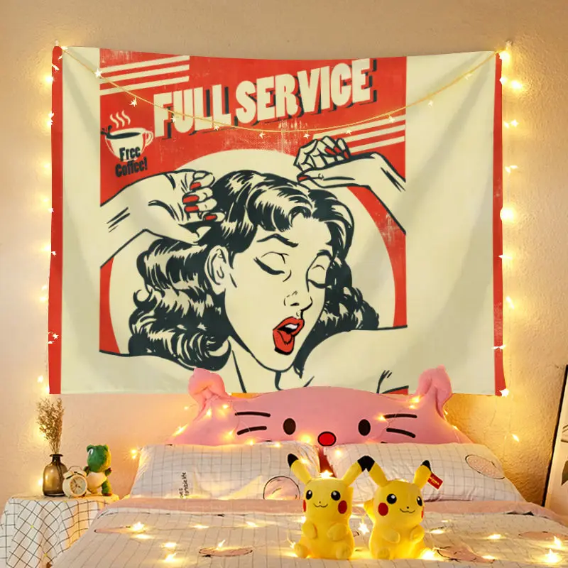 

Retro Woman Wall Hanging Tapestry Aesthetic Room Decor Background Cloth Bed Wall Cloth Tapestries Dormitory Wall Blanket 60s 70s