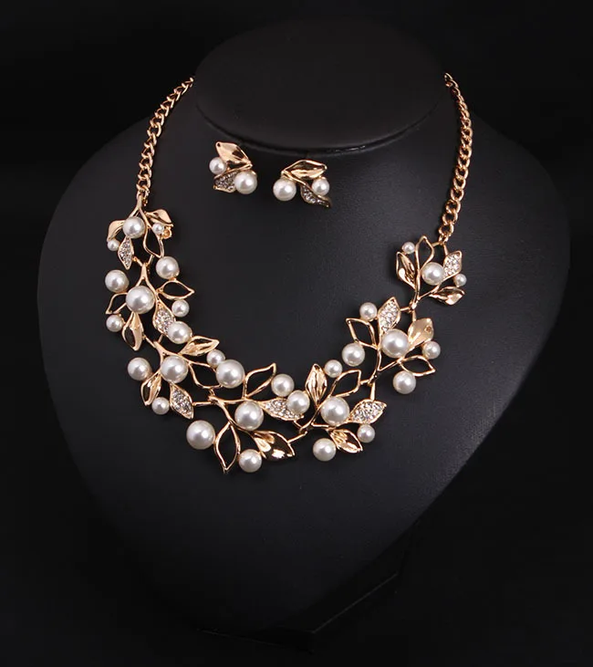 Модная повязка на головку с имитацией жемчуга Хрустальной листья ожерелье