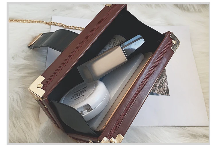 Fashion Vintage Rivet Designer Bag Box Style Buckle PU Women Clutch Bag Chain Purse Shoulder Bag Crossbody Small Flap Handbag