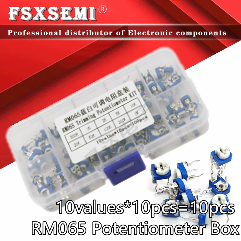 

10values *10pcs RM065 Vertical Adjustable Resistor Kit In Box 500 ohm-1M ohm 065 Multiturn Trimmer Potentiometer Set