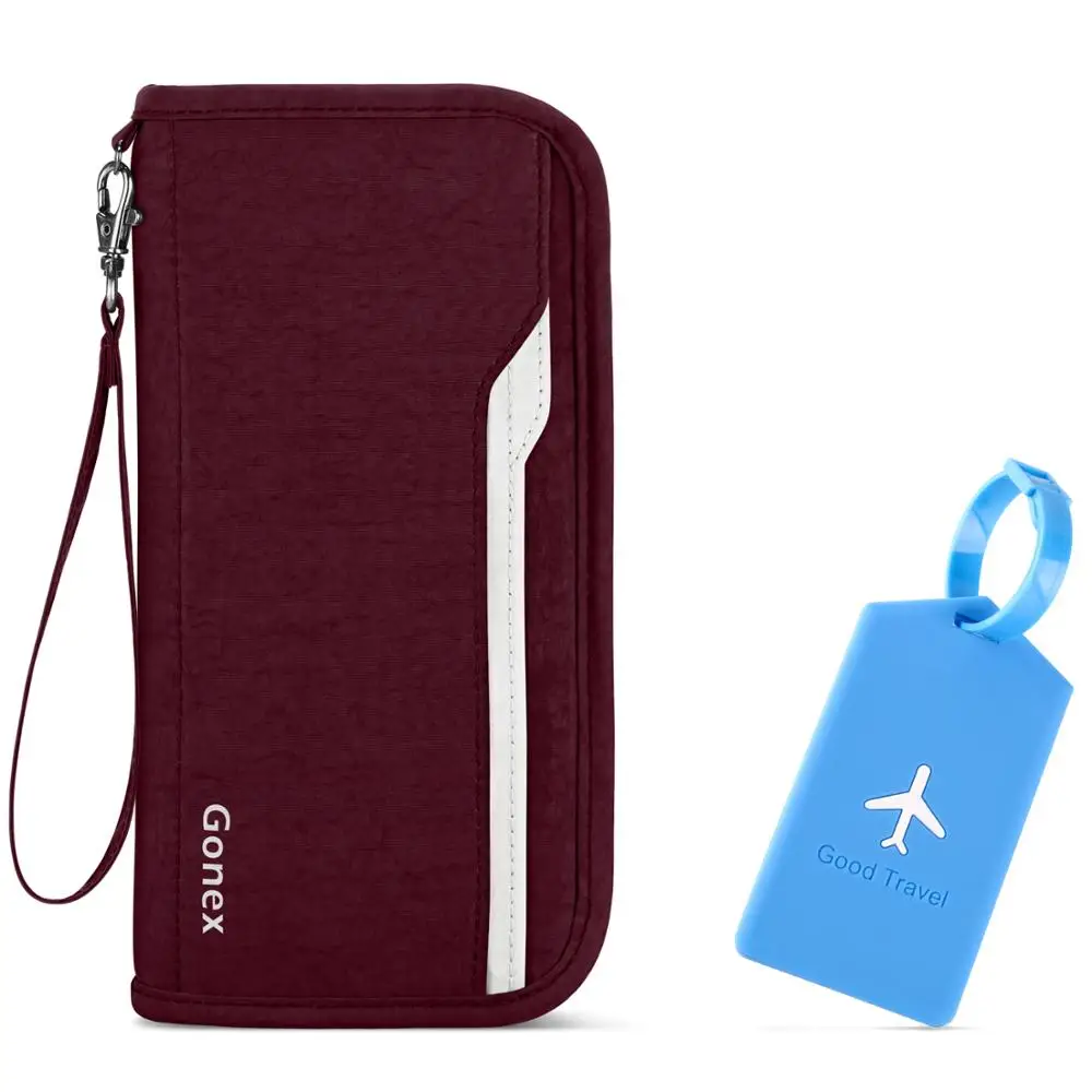 Gonex RFID дорожный кошелек органайзер для паспорта со съемным ремешком на запястье