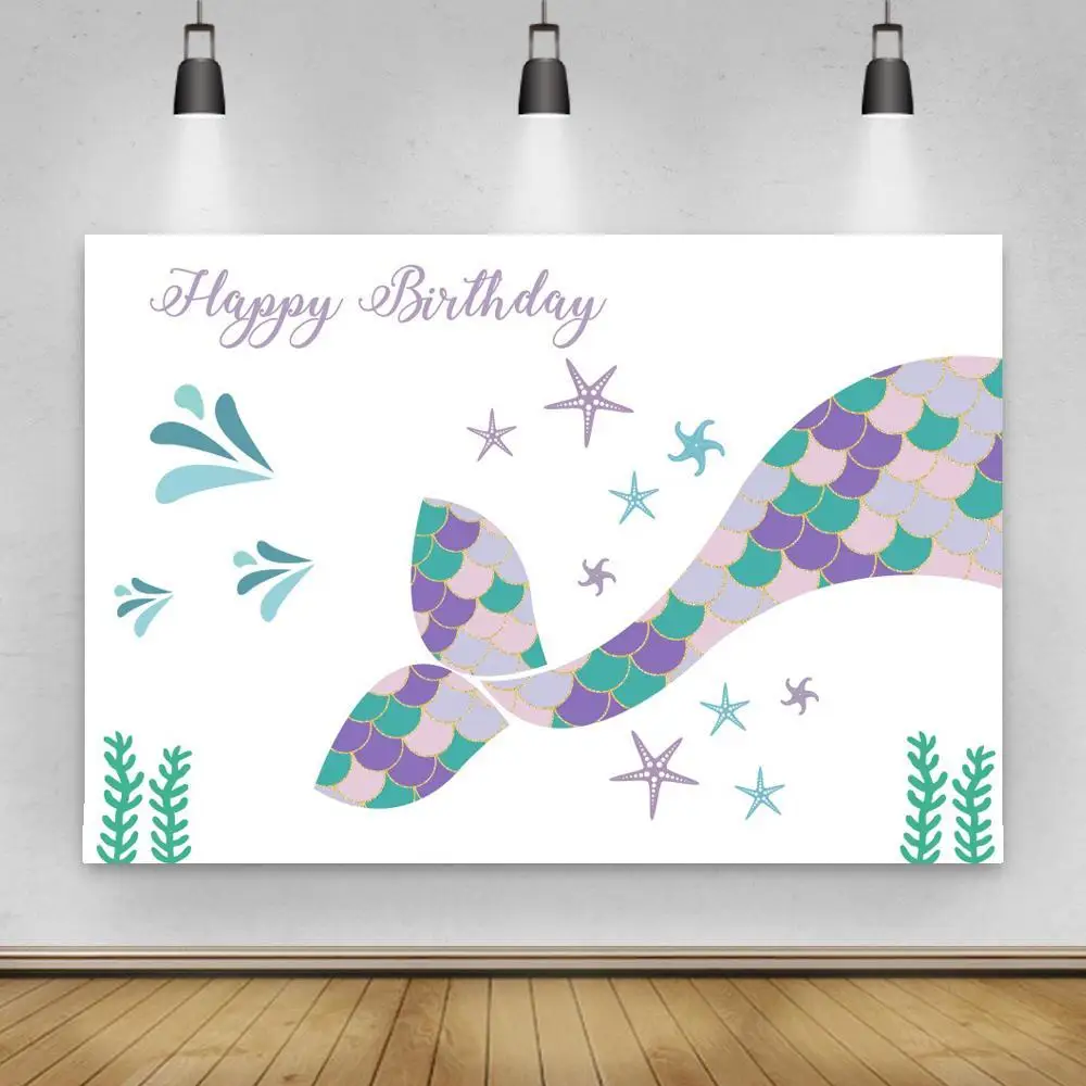 

Little Mermaid Backdrop Cartoon Girl's 1st Birthday Party Background Under the Sea Photography Glitter Fishtail Photo Studio