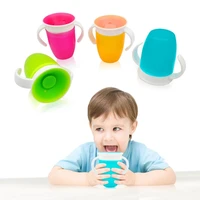 360 degrees can be rotated baby learning drinking cup with double handle flip lid leakproof magic cup infants water cups bottle
