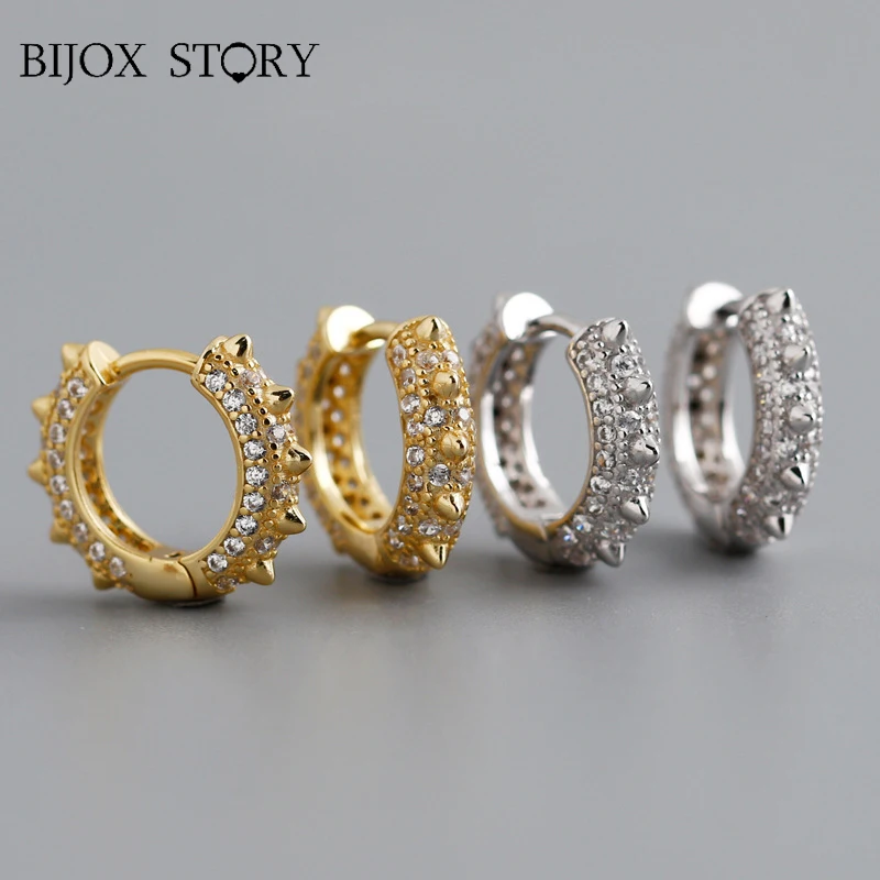 

BIJOX STORY Punk Personality Fashion Diamond Earrings For Women Real 925 Sterling Silver Round Anniversary Engagement Jewelry