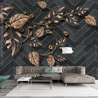 custom photo nordic modern black geometric mural wallpaper golden plant leaves restaurant living room sofa decor wall painting