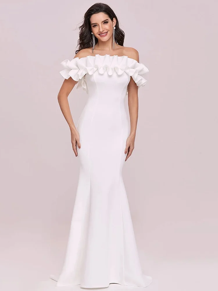 

Simple Wedding Dress One-Shoulder White Wedding Gown Fabric is Low Stretch Bridal Dresses Mermaid Robe de mariée