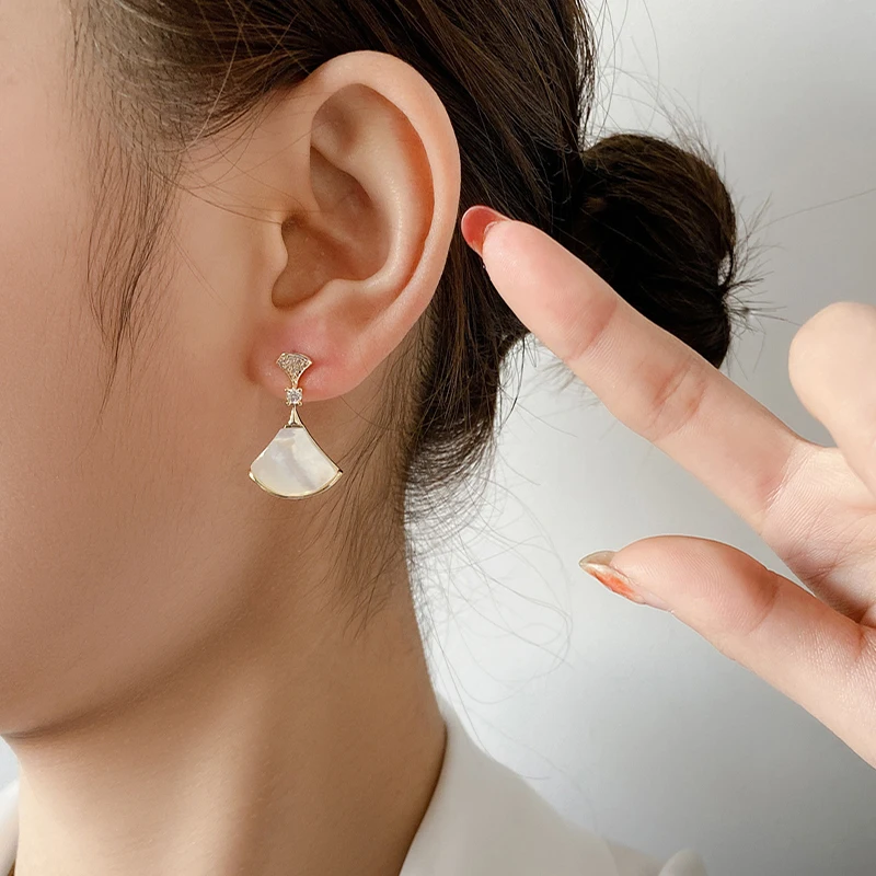 Simple Earring for Women Opal Inlay Sector Drop Earrings Korean Fashion Fan Shaped Pendant Earrings Girls Ear Jewelry  - buy with discount