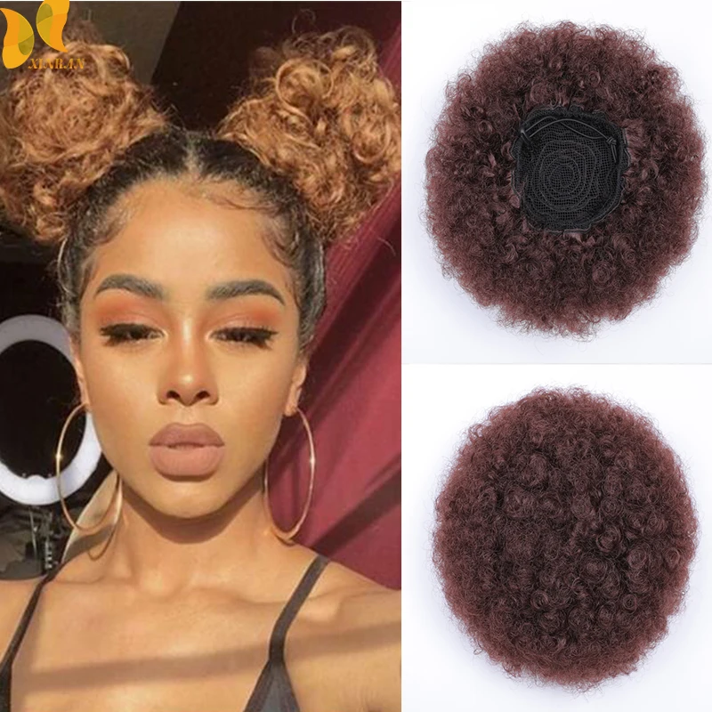 

XINRAN Synthetic Afro Puff Curly Chignon Hair Accessory With Clips in For Girl and Women Elastic Afro Hair Bun Hair Extension